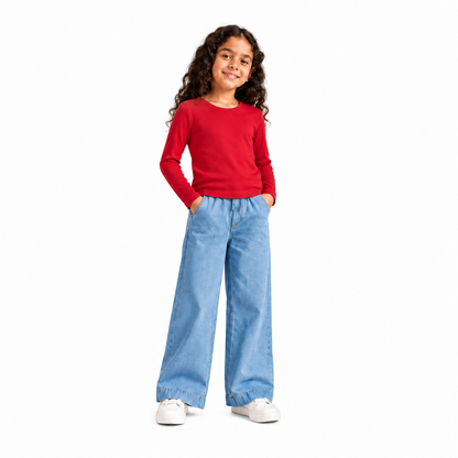 Girls’ plain ribbed long-sleeve T-shirt in COLORS on white background