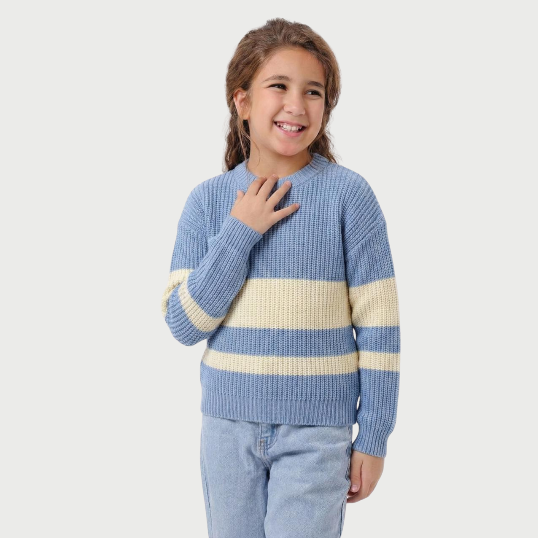 Girls Striped Crew Neck Knit Sweater