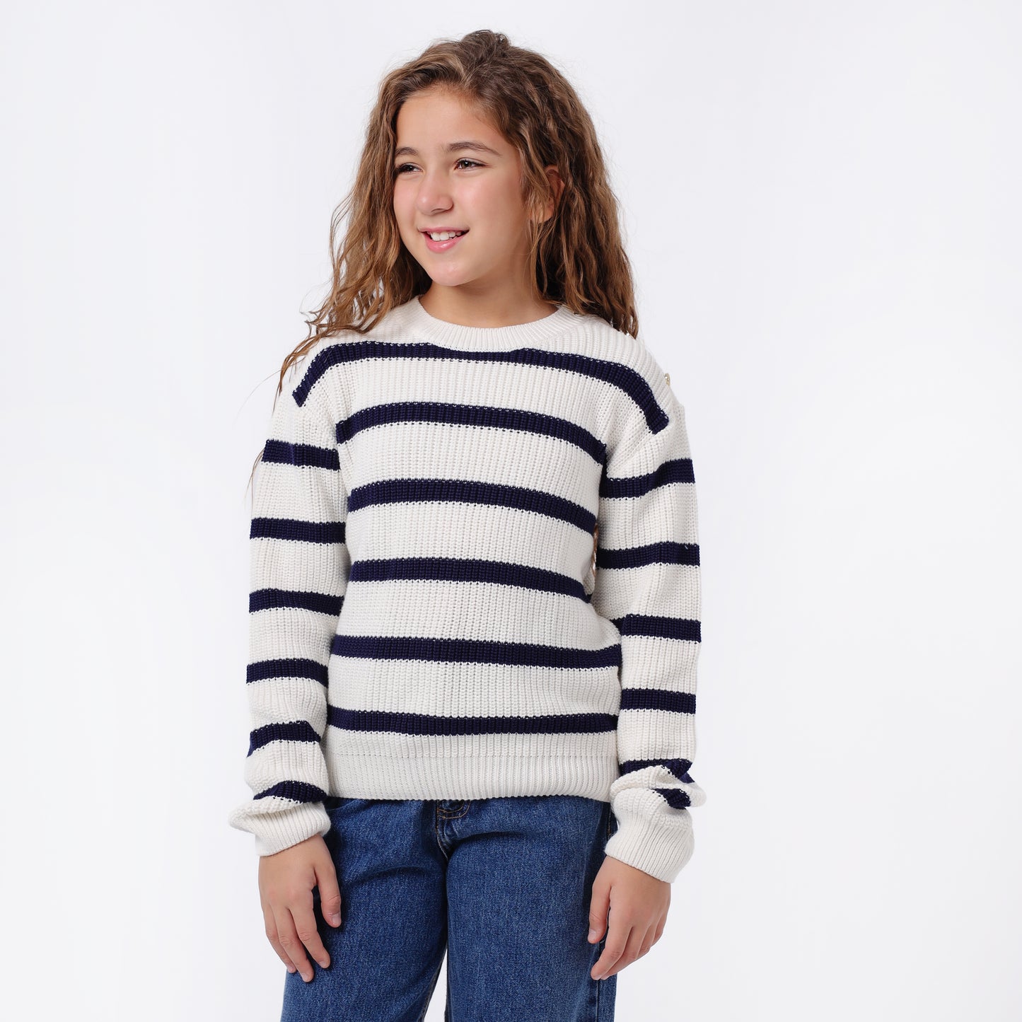 Girls Striped Crew Neck Knit Sweater