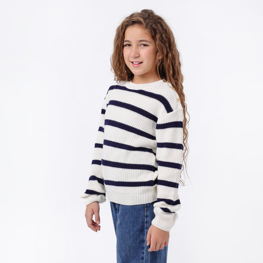 Girls Striped Crew Neck Knit Sweater