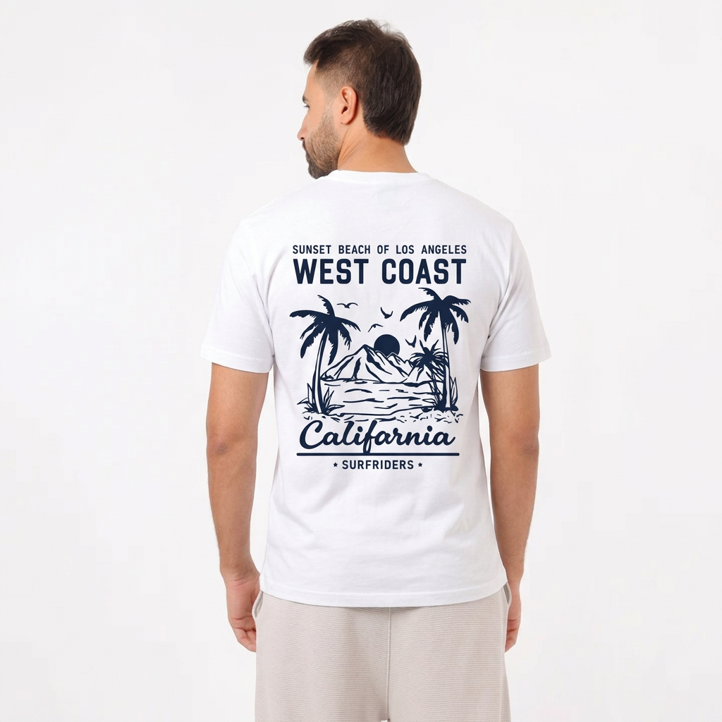 mens cotton california graphic printed t shirt west coast casual tee back view