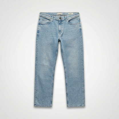 mens straight fit denim jeans classic casual pants front view