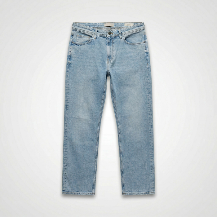mens straight fit denim jeans classic casual pants front view