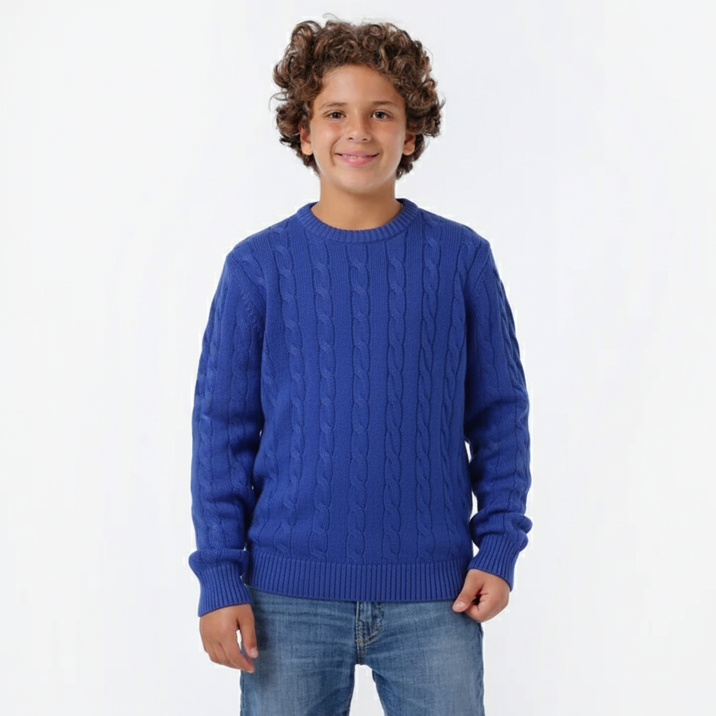 Boys Crew Neck Cable Knit Sweater