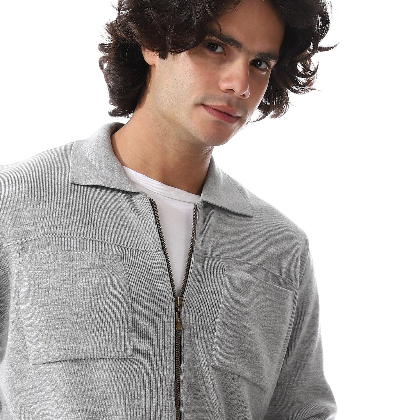 Men Wool Zip-Up Knit Cardigan