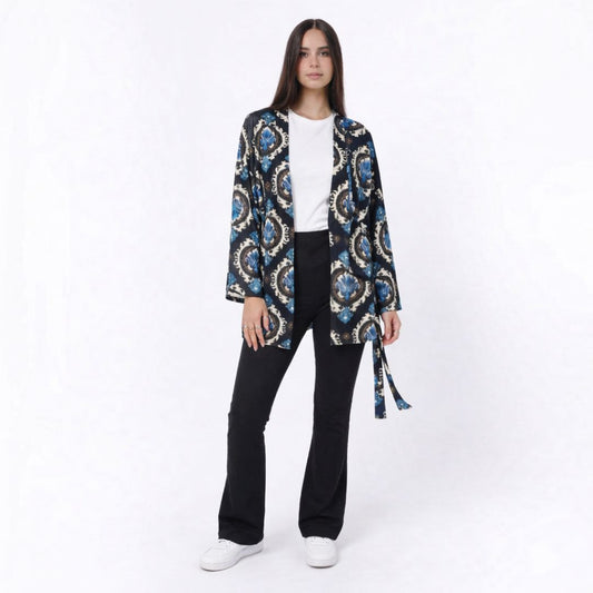 Women's Printed Kimono Cardigan with Belt