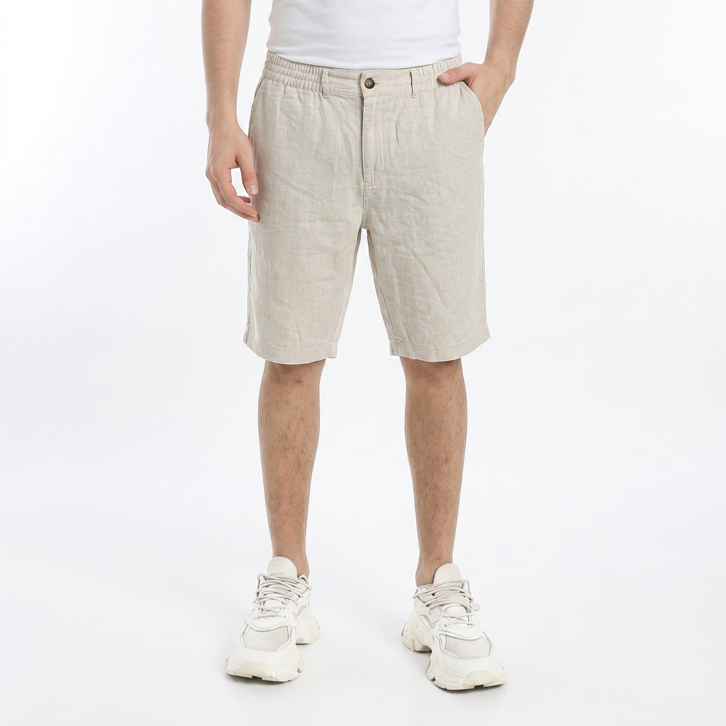 Men wearing linen shorts with relaxed fit and lightweight breathable fabric