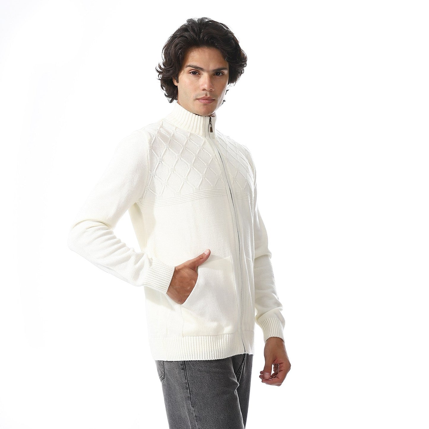 Men Zip-Up Wool Knit Cardigan