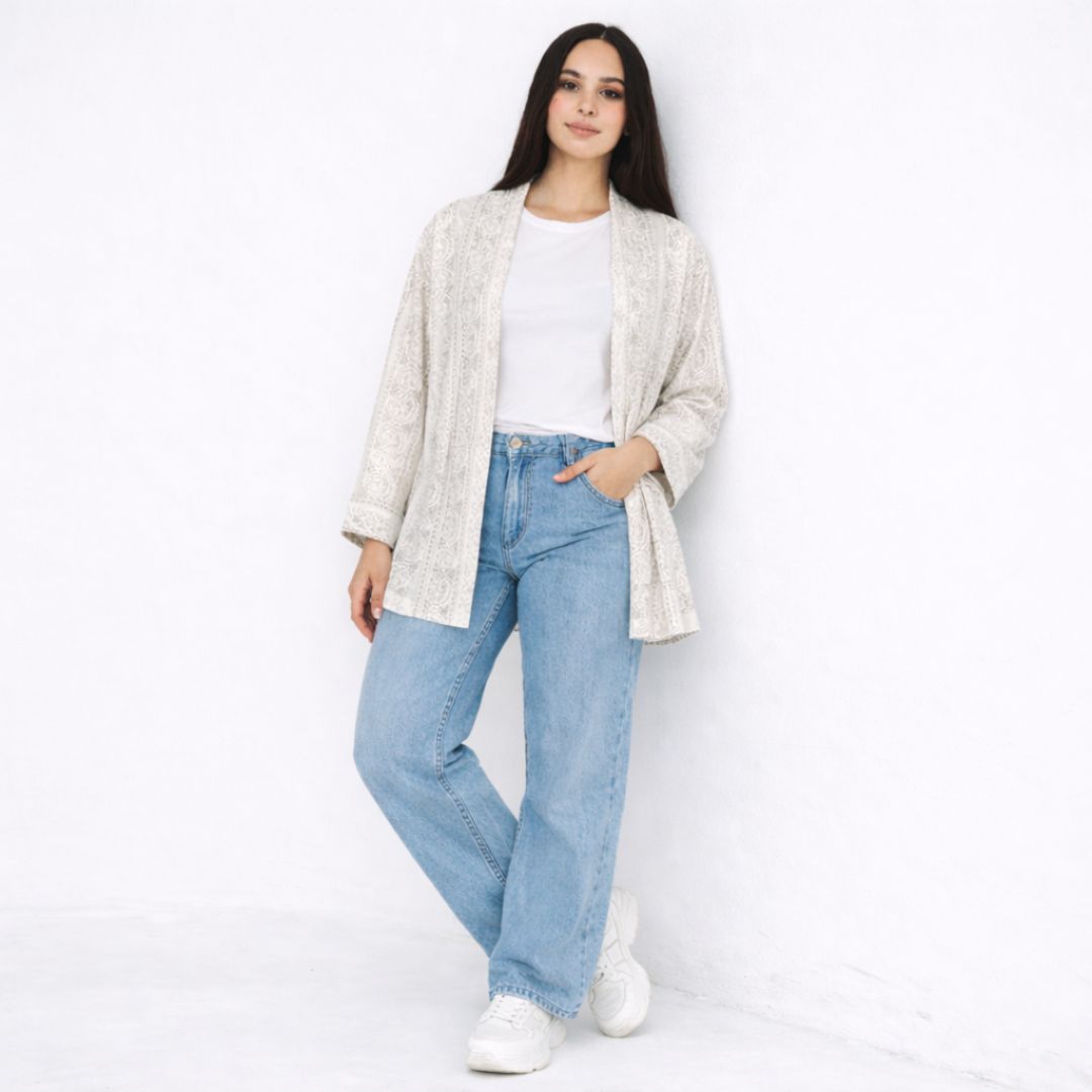 Women's Printed Kimono Cardigan with Belt