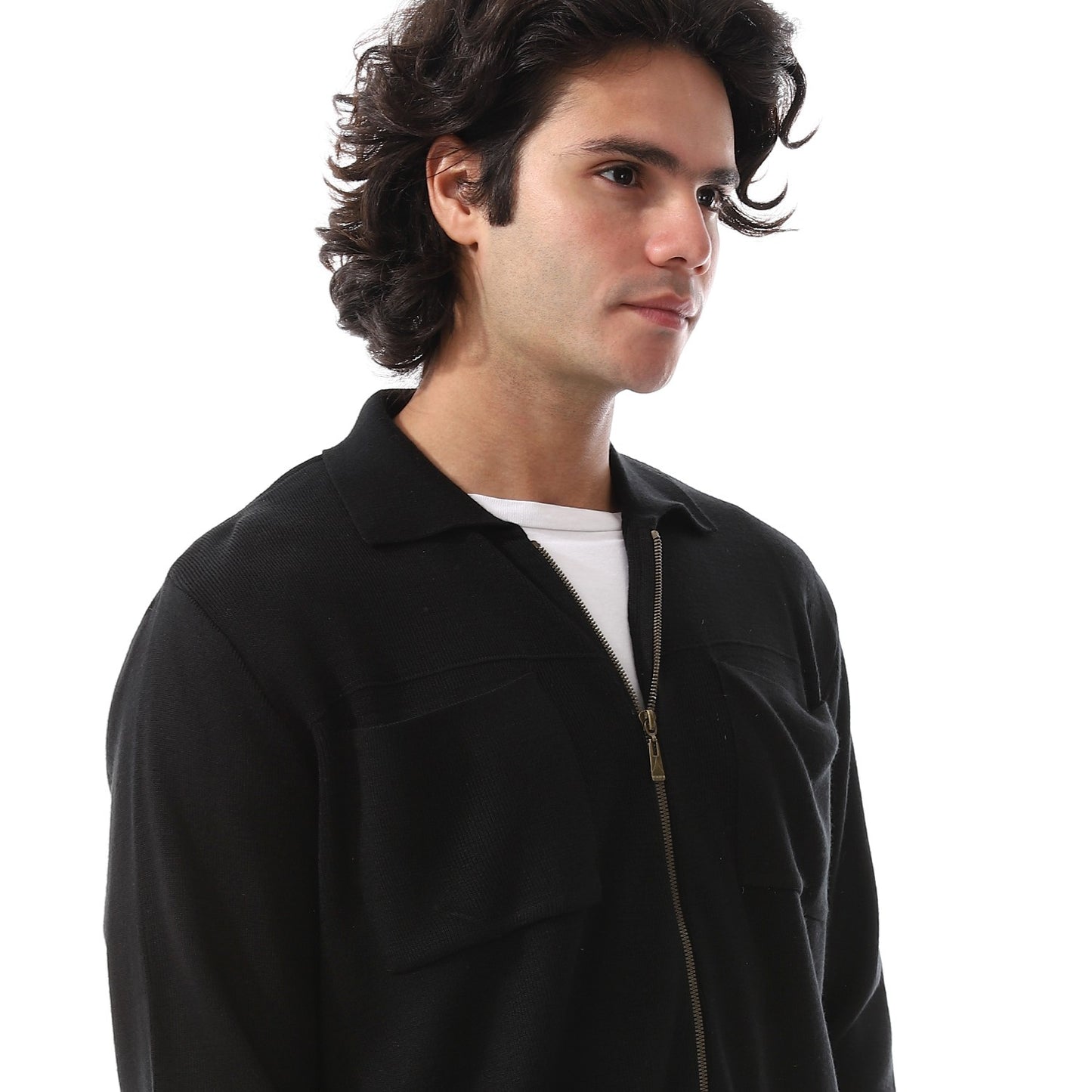 Men Wool Zip-Up Knit Cardigan