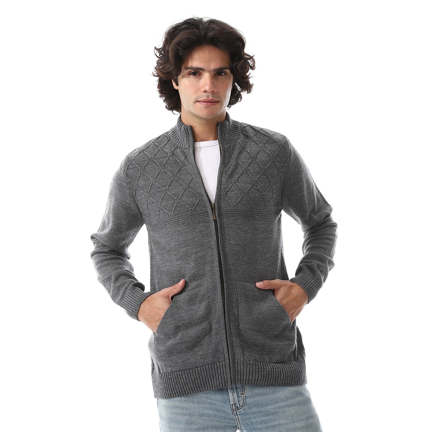 Men Zip-Up Wool Knit Cardigan