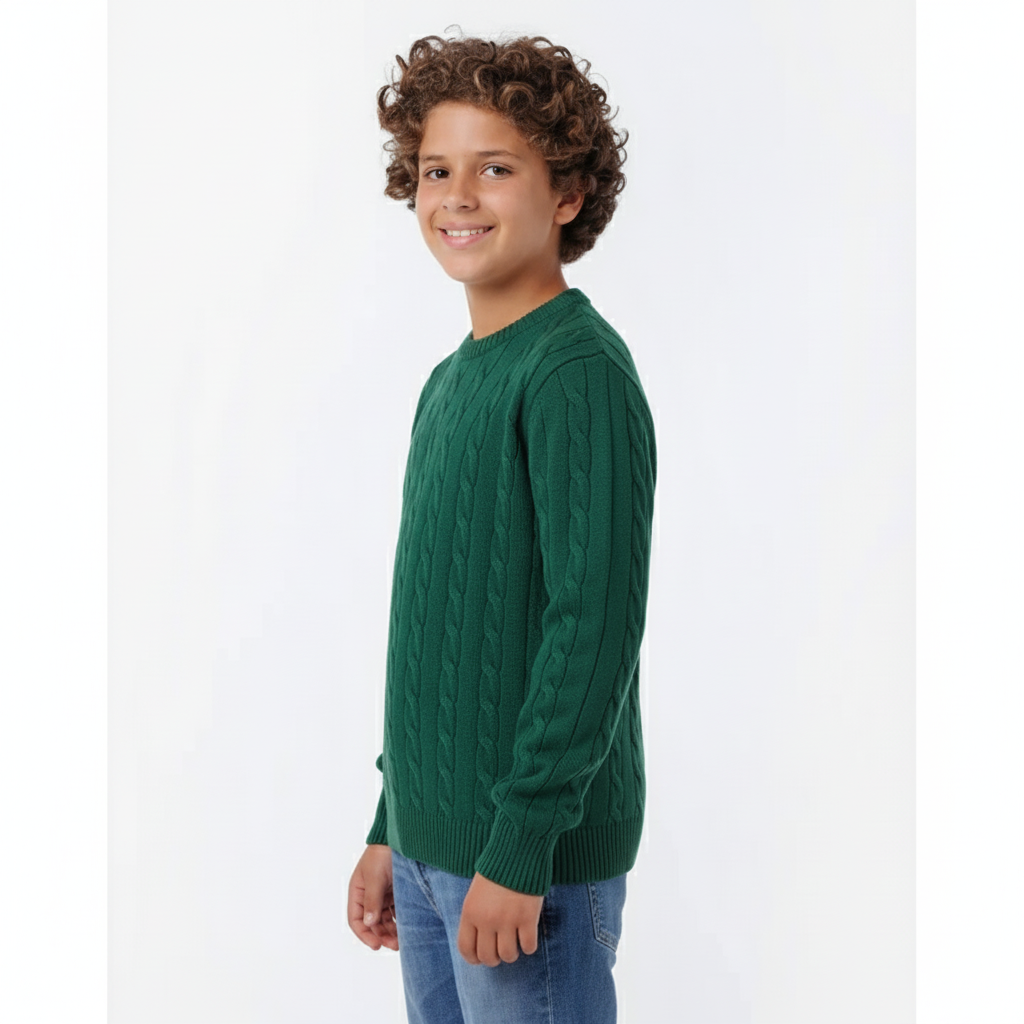 Boys Crew Neck Cable Knit Sweater