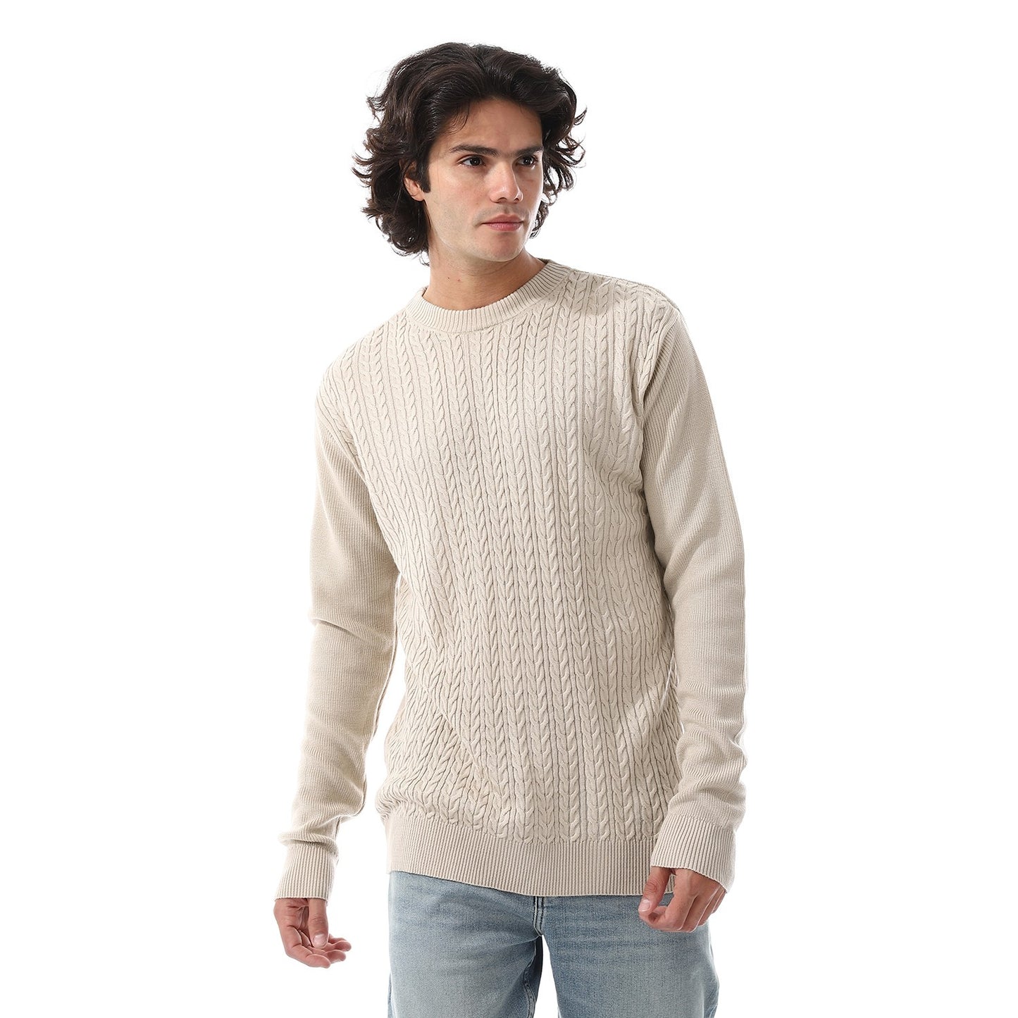 Mens Crewneck Cable Knit Sweater