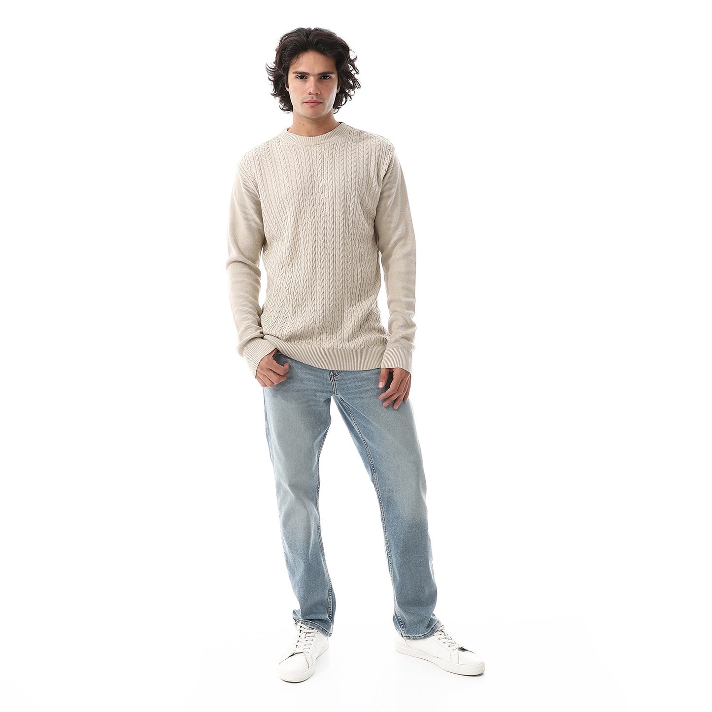 Mens Crewneck Cable Knit Sweater