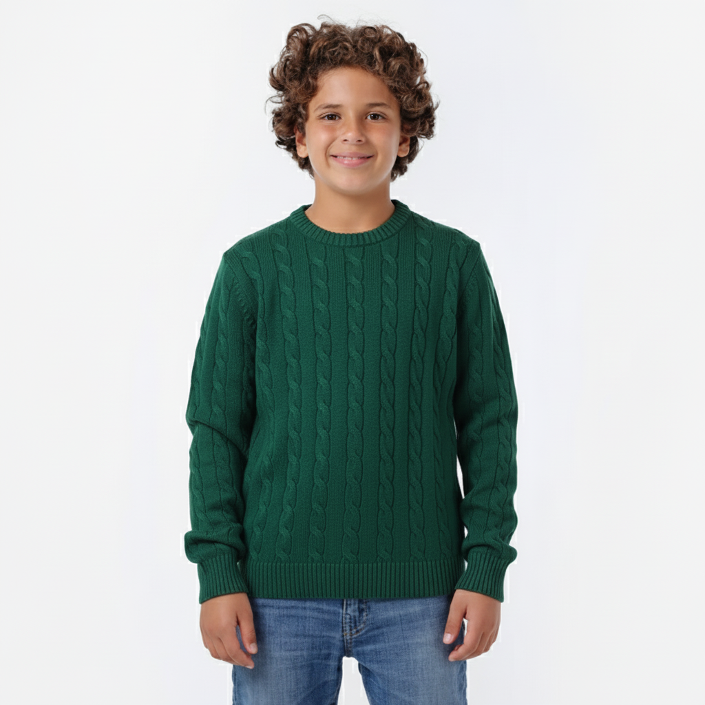 Boys Crew Neck Cable Knit Sweater