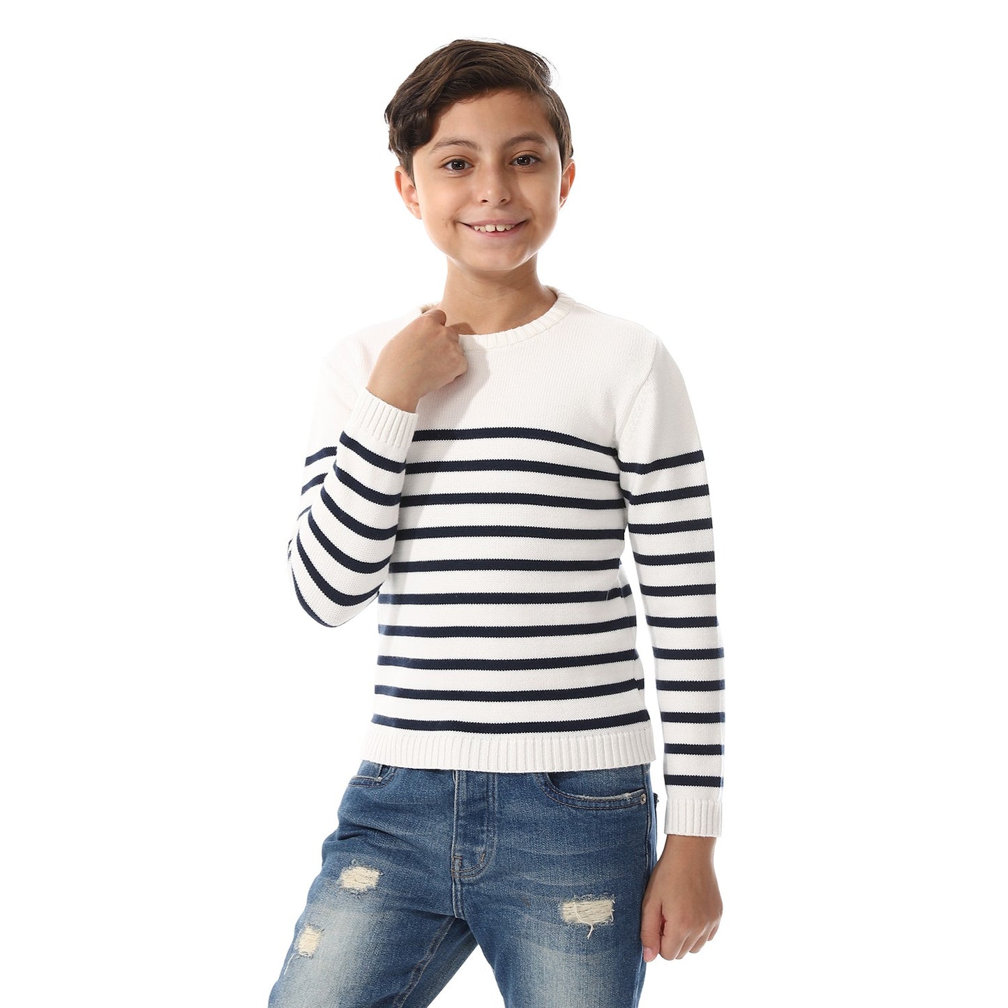 Boys Striped Crew Neck Pullover