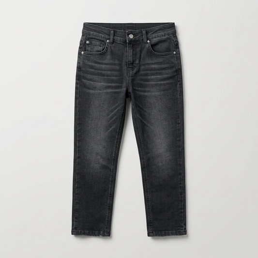 boys dark grey slim fit denim jeans washed kids pants front view