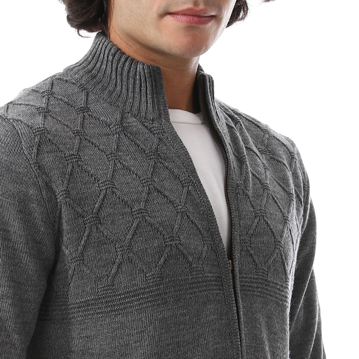 Men Zip-Up Wool Knit Cardigan