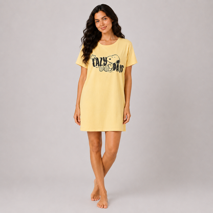 Women’s yellow printed short sleeve sleeping dress - view 1