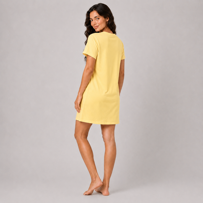 Women’s yellow printed short sleeve sleeping dress - view 4