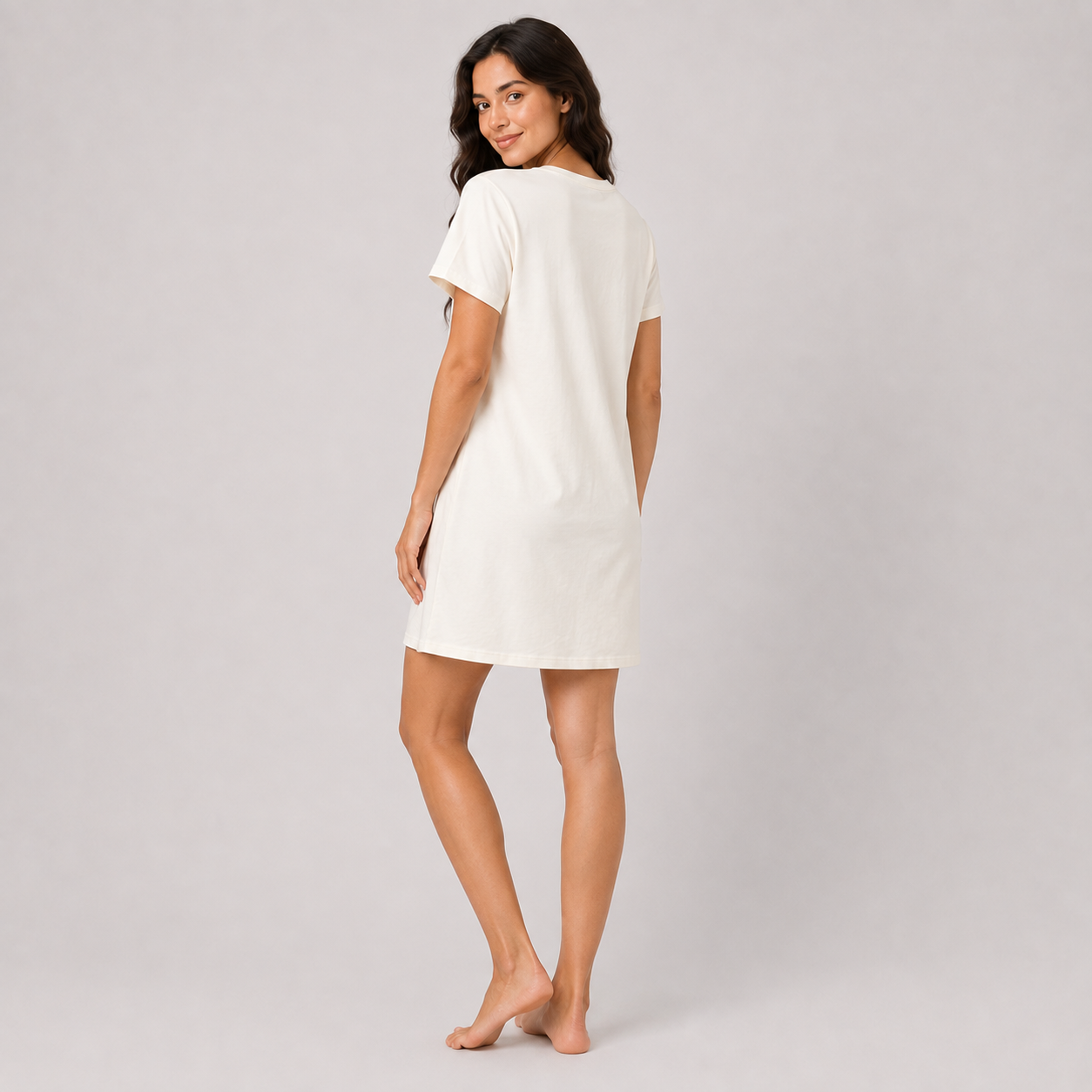 Women’s cream printed short sleeve sleeping dress - view 4