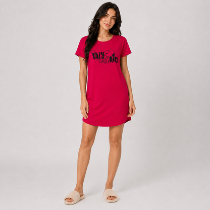 Women’s pink and red printed short sleeve sleeping dress