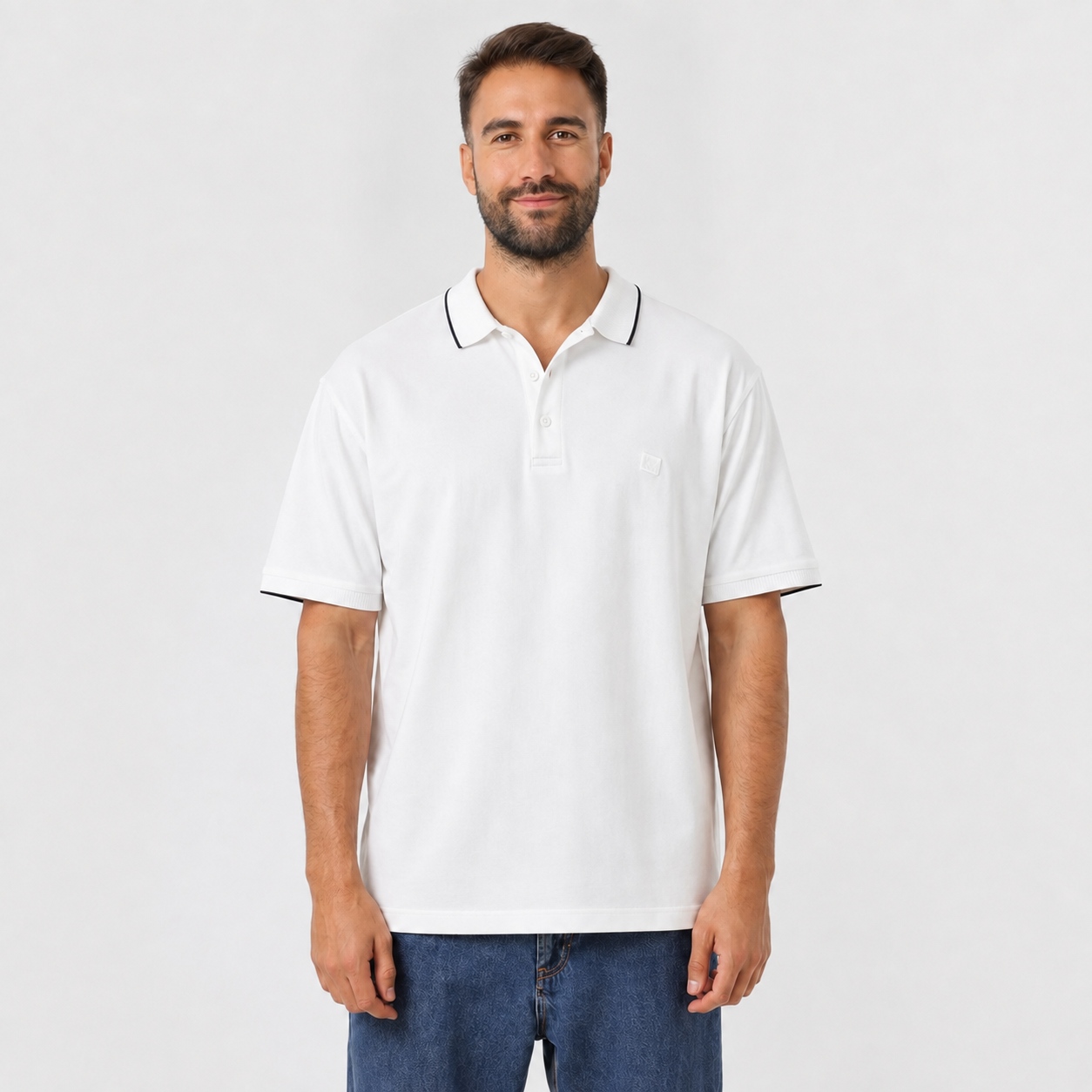 Men’s Plain Polo Shirt with Ribbed Knit Collar
