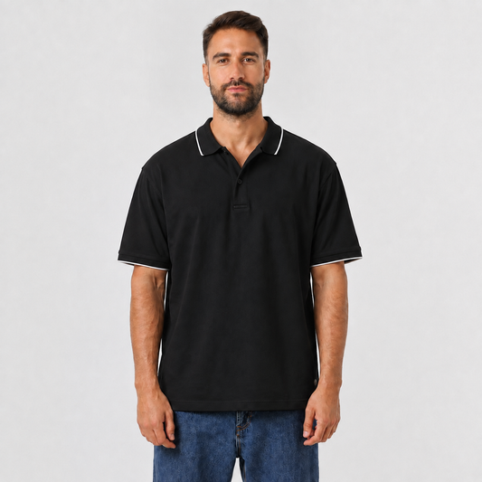 Men’s Plain Polo Shirt with Ribbed Knit Collar