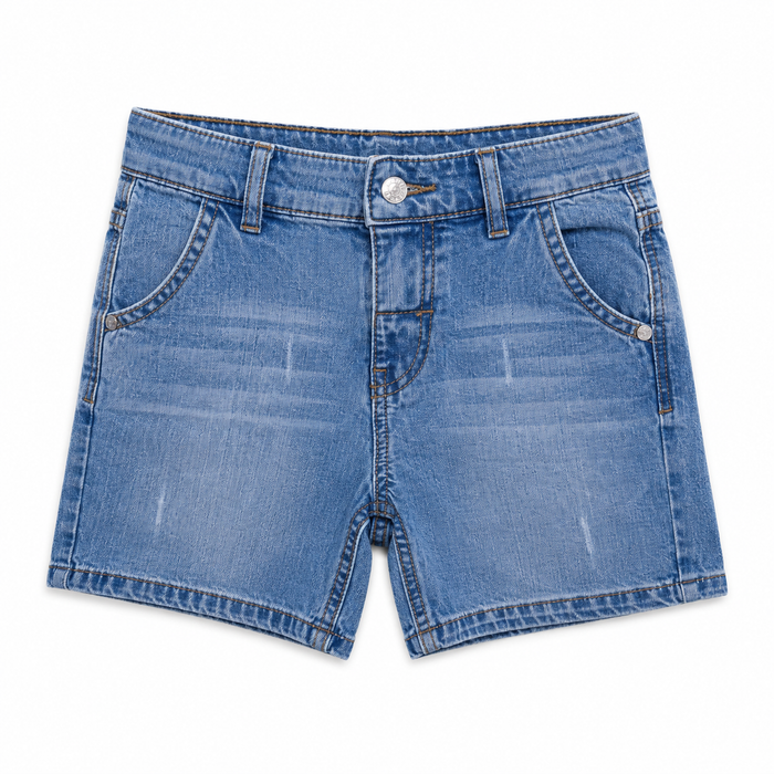 Boys denim shorts with button closure, belt loops, and front pockets