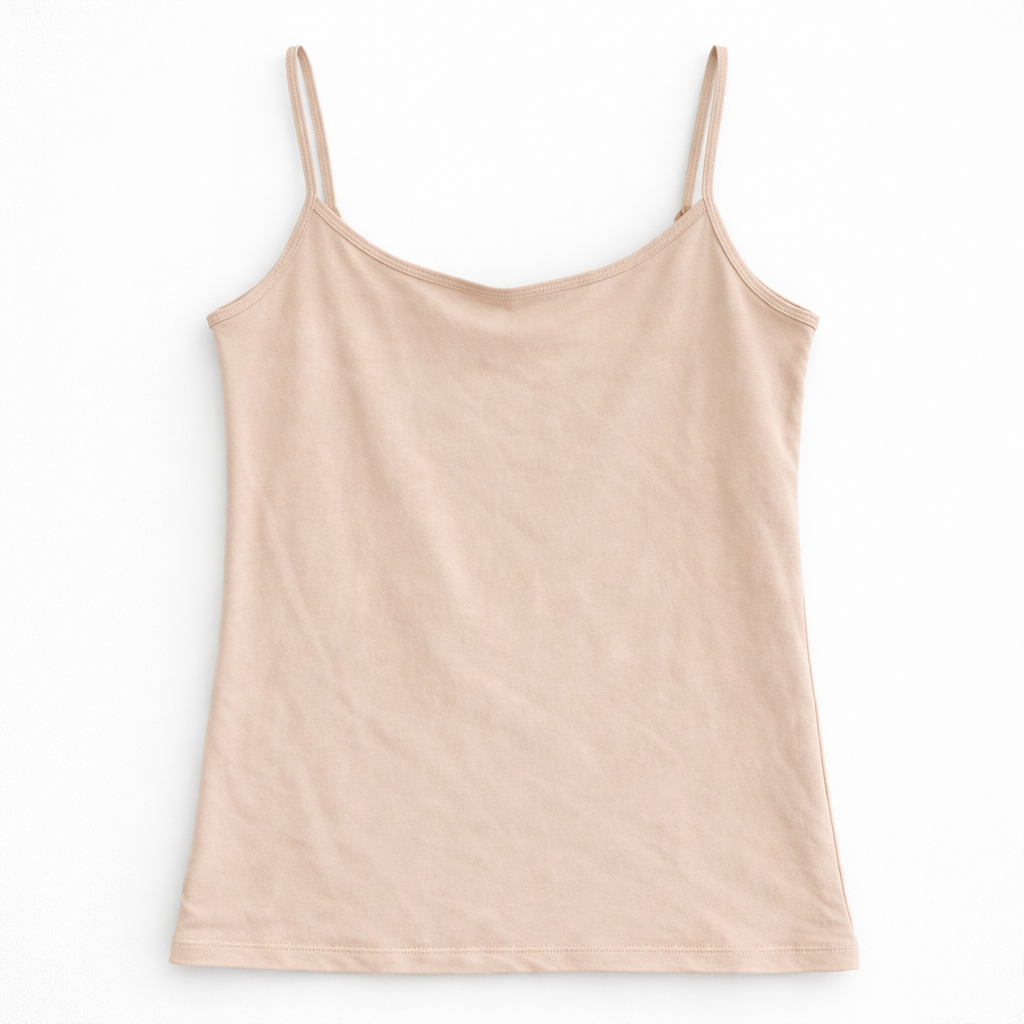 Coral camisole with thin straps on a white background