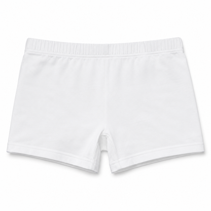 White cotton boxer briefs with an elastic waistband, shown flat against a white background.