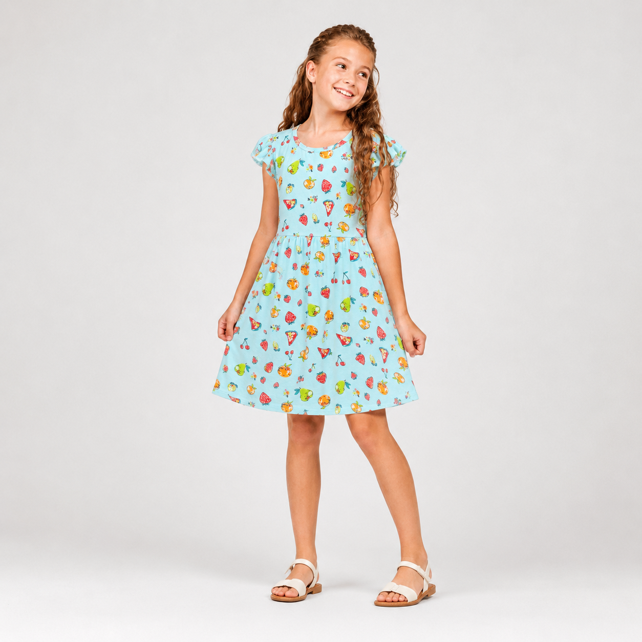 Girls Printed Flutter Sleeve Dress