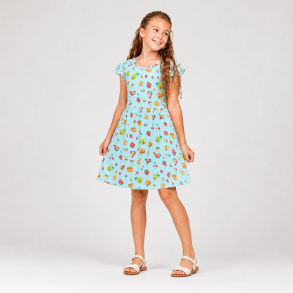 Girls Printed Flutter Sleeve Dress