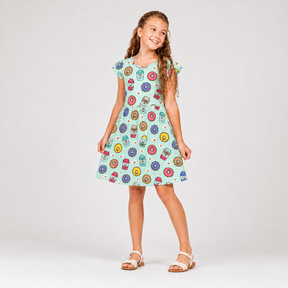 Girls Printed Flutter Sleeve Dress