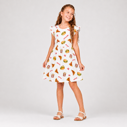 Girls Printed Flutter Sleeve Dress