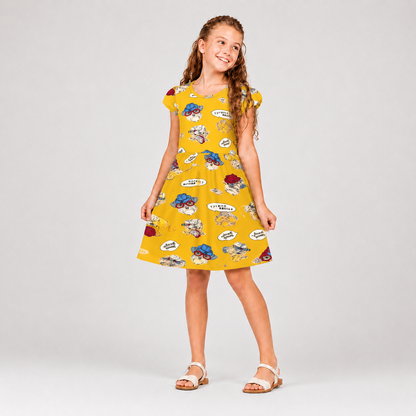 Girls Printed Flutter Sleeve Dress
