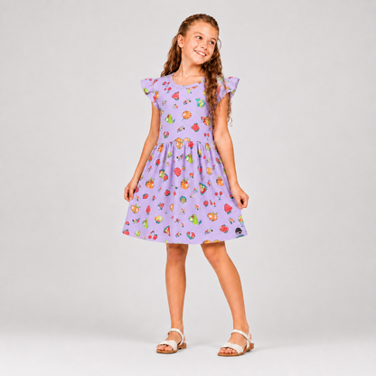 Girls Printed Flutter Sleeve Dress