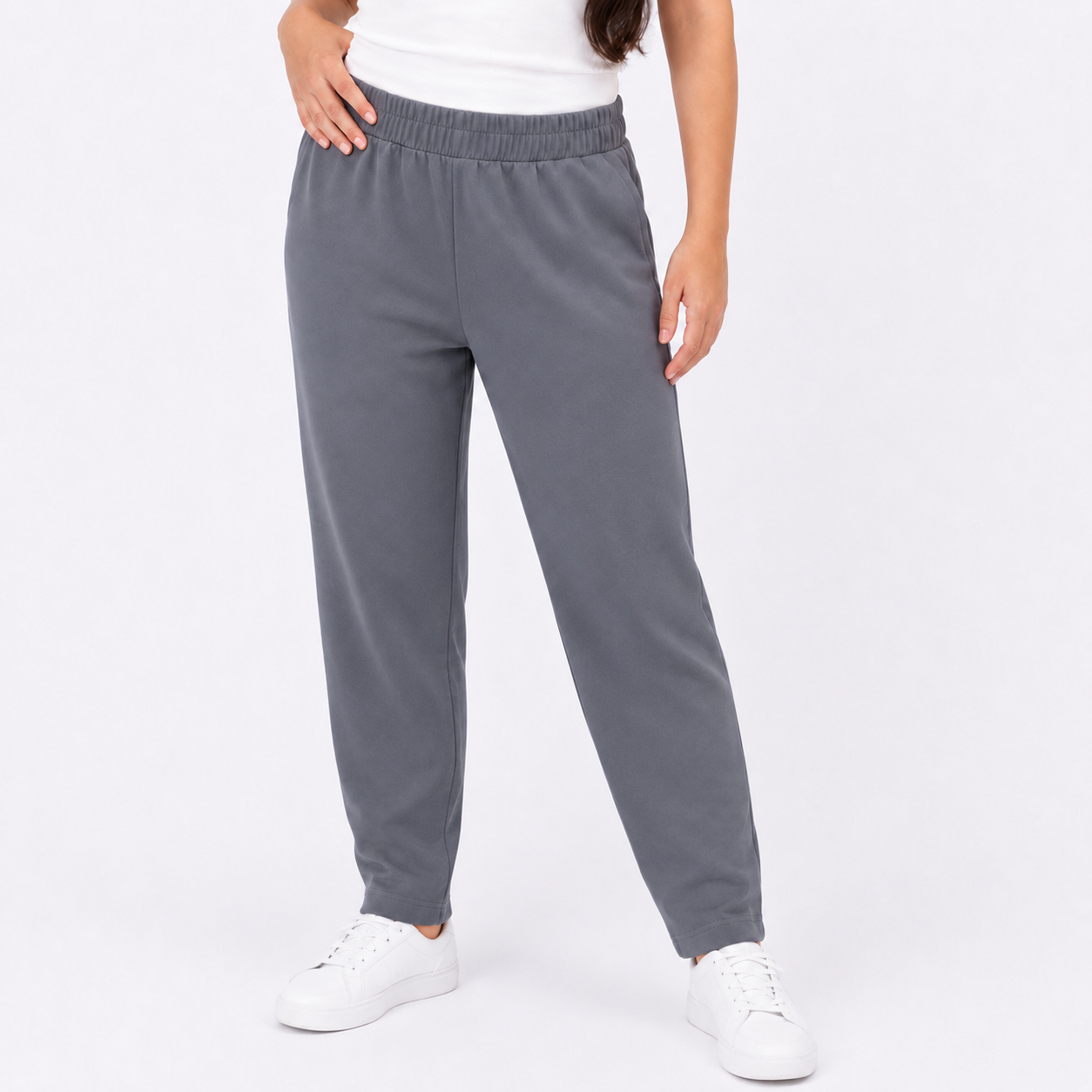 Women Elastic Waist Tapered Pants