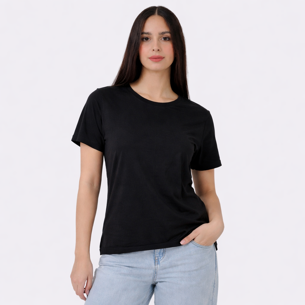 Women's black cotton plain t-shirt casual basic top