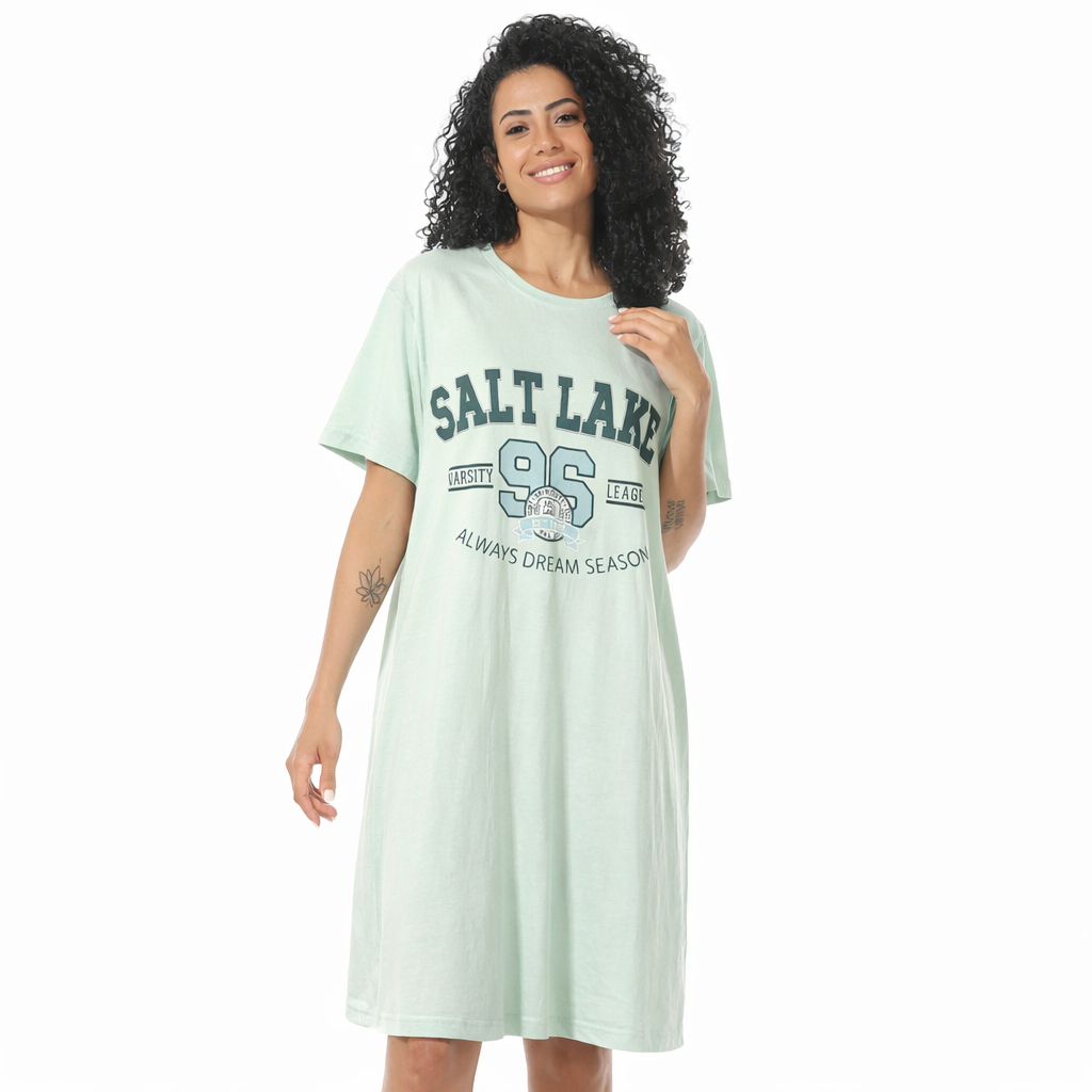 Women's long cotton sleeping dress front view