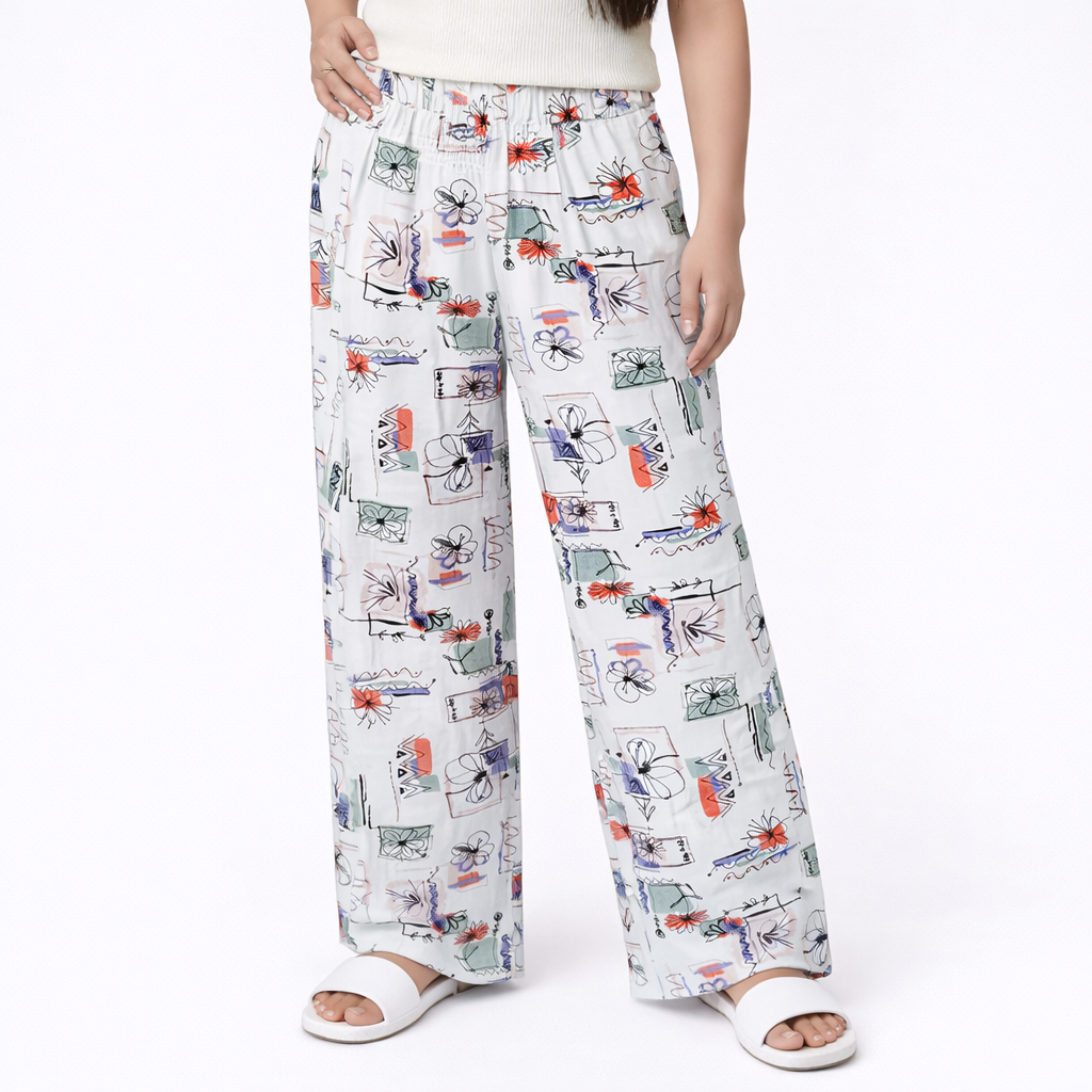 women printed polyester pajama pants side view