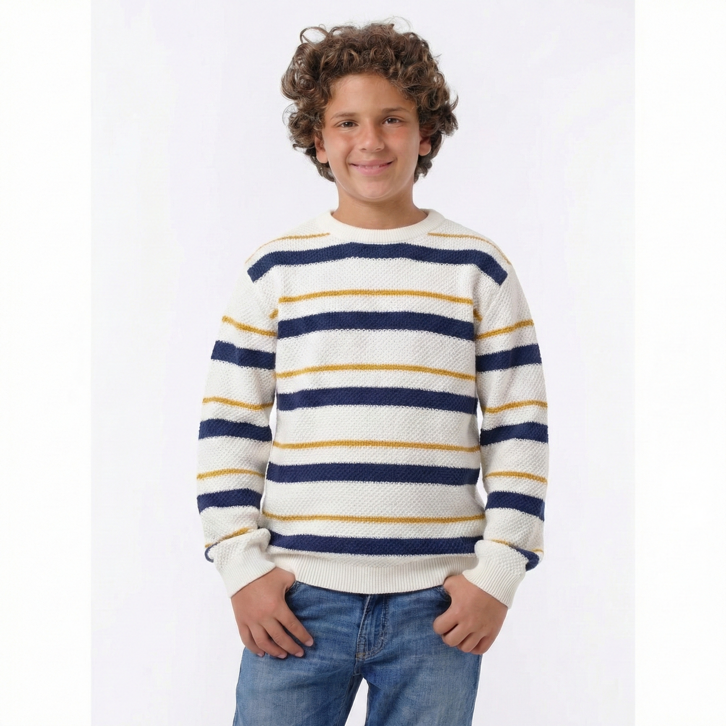 Boys Striped Crew Neck Knit Sweater