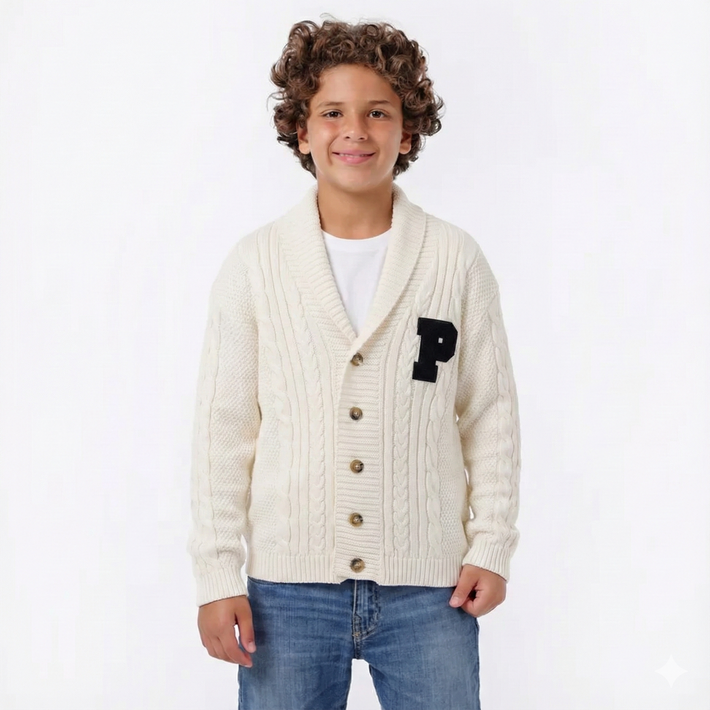 Boys Cable Knit Button-Up Cardigan