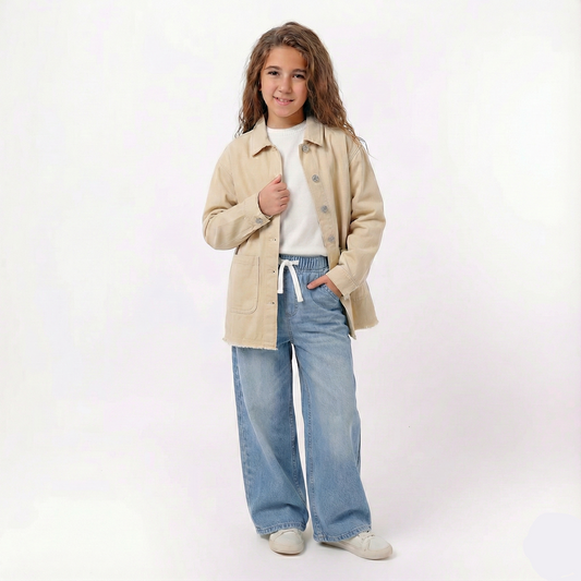 Girls Twill Overshirt With Two Front Pockets