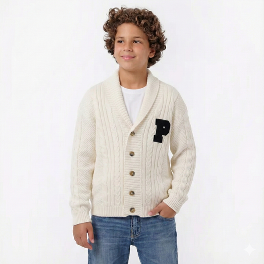 Boys Cable Knit Button-Up Cardigan