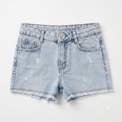 Girls Denim Shorts with Frayed Hem