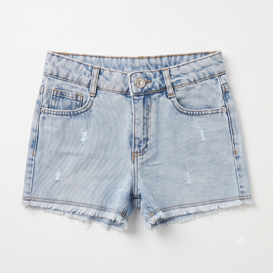 Girls Denim Shorts with Frayed Hem