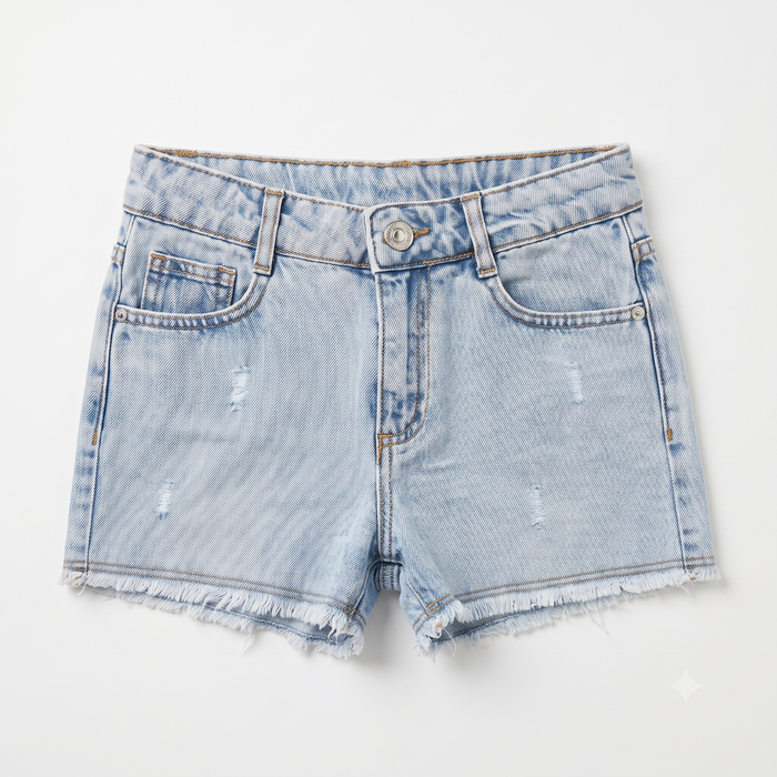 Girls Denim Shorts with Frayed Hem