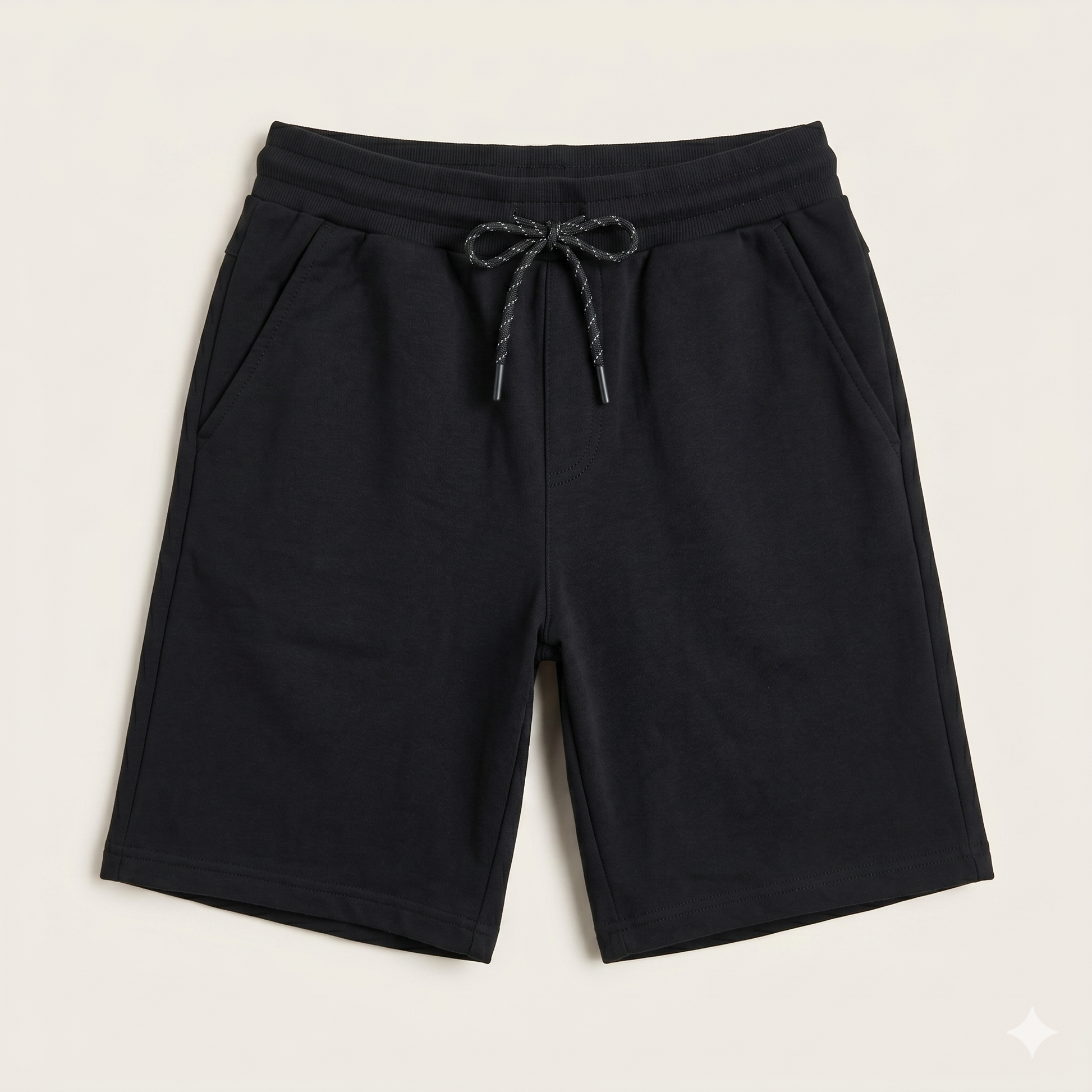 Boys wearing plain melton shorts with elastic waistband and drawstring