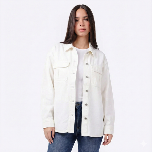 Women's Twill Overshirt With Two  Front Pockets